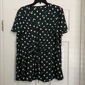 Torrid Dark Green Blouse with White Polka Dots